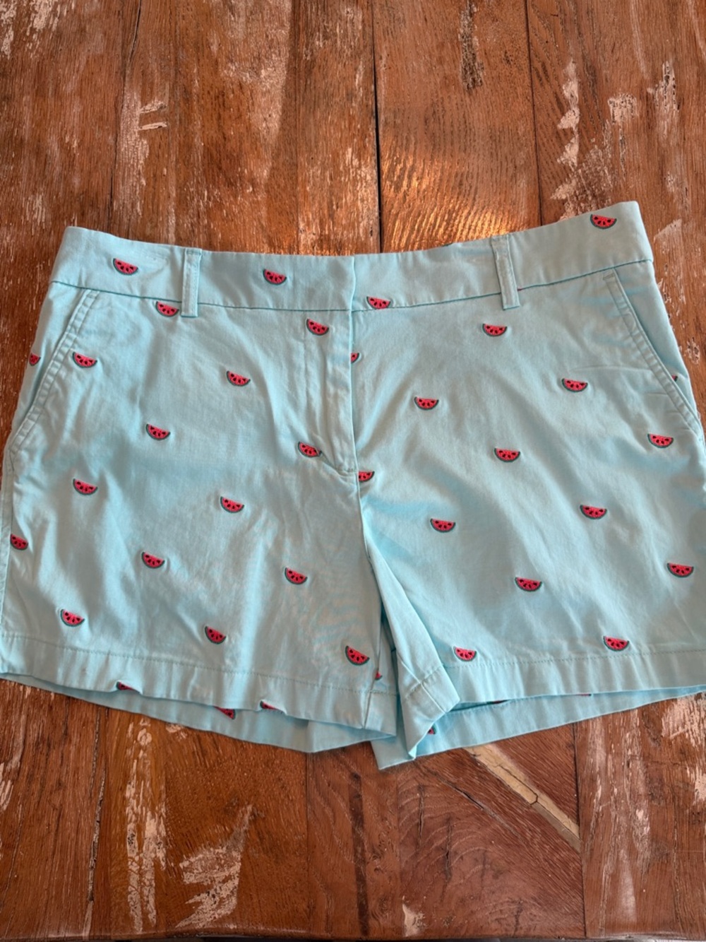 Cambridge Dry Goods Light Blue Cotton Shorts with Watermelon Embroidery